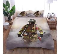 AOUAURO Housse de Couette 140x200 Sapeur Pompier 3D Parure de Lit en Polyester avec Fermeture à Glissière et 2 Taies d'oreiller pour Chambre d'enfants Adultes Simple