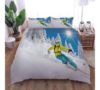 AOUAURO Housse de Couette 140x200 Ski de Montagne 3D Parure de Lit en Polyester avec Fermeture à Glissière et 2 Taies d'oreiller pour Chambre d'enfants Adultes Simple