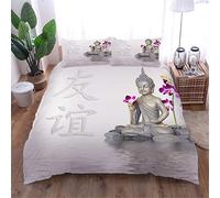AOUAURO Housse de Couette 200x200 Statue de Bouddha Parures de Lit 3D Imprimé en Polyester avec Fermeture Éclair Cachée et 2 Taies d'oreiller Double