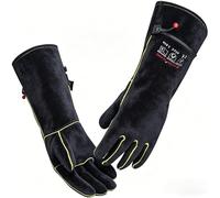 AOUCHI gants de soudage pour barbecue en cuir de vache, coutures Kevlar, gants ignifuges et résistants à la chaleur à manches longues pour barbecue, incendie, cheminée, four, cuisson, cuisinière 40CM