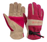 AOUCHI Gants en cuir de vachette pour femme - Gants anti-épines - Avec doublure en coton - Pour le jardinage, le travail et le travail - Rose rose - Taille XS