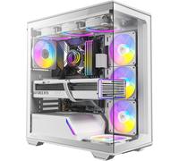 AOUL-C3 Argb Blanc, 3 Ventilateurs Argb Pwm De 120 Mm Et 1 X 120 Mm Inclus, Jusqu'À 8 Ventilateurs Simultanément, Type C, Panneaux Avant Et Latéraux En Verre Trempé Sans Couture, Support De Radiateur