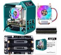 AOUL-Mini Tower Ups Kit, Boîtier Raspberry Pi 4 Avec Refroidisseur Ice Tower, Ventilateur Rvb, Dissipateur Thermique Raspberry Pi, Écran Oled 0,96 Pouces Et Ups Plus Pour Raspberry Pi 4 Modèle B