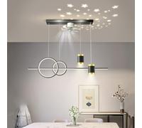 Aouoeeo Plafonnier Moderne en Or Noir avec Ventilateur et Lustre linéaire à intensité Variable de Style Milieu du siècle et Projection d'étoiles pour Salle à Manger et îlot de Cuisine