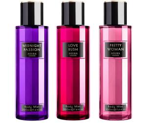 Aoura London Love Rush, Pretty Woman, Midnight Passion Body Mist Mixed Fragrance Spray 220ml Bundle (Lot de 3)