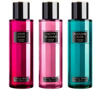 Aoura London Pretty Woman, Paradise Bliss, Love Rush Body Mist Mixed Fragrance Spray 220ml Bundle (Lot de 3)