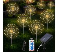 Aourow Lumiere Solaire Exterieur Jardin,8 pièces Lumières de Starburst avec 8 Modes et 4 Niveaux de Luminosité,IP65 Étanche Lampe Led feu d'artifice pour Décoration Terrasse Balcon Jardin(Blanc chaud)