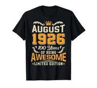 Août 1926 : 100 Ans de Vintage, Un centième Anniversaire Impressionnant T-Shirt Graphique avec Valeur, Homme, Noir, S