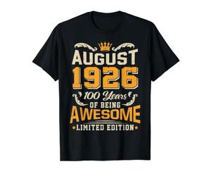 Août 1926 : 100 Ans de Vintage, Un centième Anniversaire Impressionnant T-Shirt Graphique avec Valeur, Homme, Noir, XL