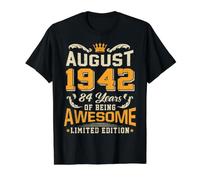 Août 1942 Vintage 84 Ans Génial 84e Anniversaire T-Shirt Graphique avec Valeur, Homme, Noir, M