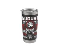 Août 1944 Anniversaire Vintage Étiquette Décorations Rétro Bday Gobelet isotherme en acier inoxydable double paroi