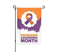 Août est le mois de sensibilisation au psoriasis Drapeaux Drapeau de jardin Décoration parfaite Bannière de jardin 12 x 18 pouces Décoration extérieure double face Tapisserie de fête Bannière de décor