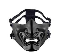 AOUTACC Demi-Masque de Protection pour Airsoft, Monstre Kabuki, samouraï, Hannya Oni pour Bal masqué, fête, Halloween, Jeux de Guerre CS (Sangle réglable, Noir)