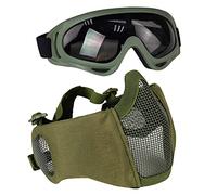 Aoutacc Kit de Protection Airsoft avec Demi-Masque en Maille avec Protection des Oreilles et Lunettes - pour CS/Chasse/Paintball/Tir, Vert