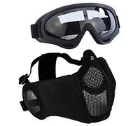 Aoutacc Kit de Protection Airsoft avec Demi-Masque en Maille avec Protection des Oreilles et Lunettes - pour CS/Chasse/Paintball/Tir, Noir