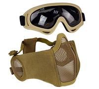 Aoutacc Kit de Protection Airsoft avec Demi-Masque en Maille avec Protection des Oreilles et Lunettes - pour CS/Chasse/Paintball/Tir, Peau