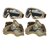 Aoutacc Lunettes et masque demi-visage en maille d’acier pour airsoft/CS/chasse/painball/tir, Lot de 2