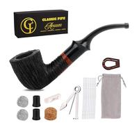 Aouuec Pipe à tabac en bois de bruyère faite à la main avec racloir, support, cure-pipes, cigarettes, cigarettes pour débutants avec coffret cadeau et accessoires