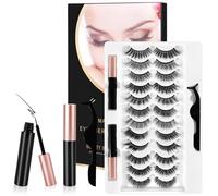 AOUVT 12 Paires De 3D Cils Magnétique, Kit de Cils Magnétiques Naturels, Cils Magnétiques Réutilisables, Imperméable et sans Colle Requise, Kit Cils Magnétiques avec Eyeliner