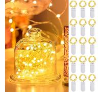 AOUVT Lot de 15 Guirlande Lumineuse à Piles, Guirlande lumineuse 2m 20 LEDs, Mini guirlandes LED étanches, Pour Bouteilles, Décoration de Meubles, Mariages, Noël - Blanc Chaud