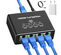 AOUZEA Switch RJ45 4 Ports 1000Mbps Switch Ethernet, Hub RJ45 Multiprise Ethernet 1 to 4 Splitter Avec USB-C câble et Chargeur pour Ordinateur,Hub, Network Switch, Routeur, Set-Top Box, Digital TV