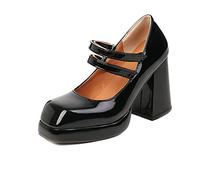 AOVIN Mary Jane Chaussures Femmes en Cuir Verni Crochet Boucle Bride à la Cheville Pompes Grosse Talon Haut Plate-Forme Lolita Chaussures habillées (Color : Black, Size : 41 EU)
