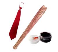 AOVNA Costume de tueur de zombie 3 pièces pour adultes - Batte de baseball gonflable - Rouge - Faux sang en gel pour voleur