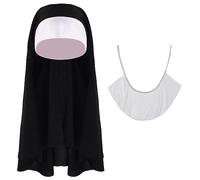 AOVNA Costume d'Halloween 2 pièces pour femme - Costume de nonne avec coiffe et col blanc - Accessoires de déguisement pour fête