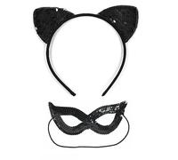 AOVNA Lot de 2 accessoires sexy avec oreilles de chat et oreilles de chat à paillettes, masque vénitien pour Halloween, carnaval, cosplay