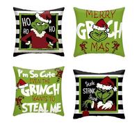 AOVNA Lot de 4 housses de coussin de Noël à rayures The Grinch - Décoration de ferme - Pour l'hiver