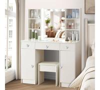 Aovquof Coiffeuse avec éclairage LED, luminosité réglable, grand miroir, coiffeuse avec 3 tiroirs, commode pour chambre à coucher, blanche, 140 x 100 x 40 cm