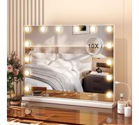 Aovquof Miroir Coiffeuse, Miroir Maquillage Lumineux avec 14 lumières LED, 3 Modes d'éclairage, avec USB et grossissement 10x, pour Installation sur Table ou Fixation Murale pour Chambre (50 * 40cm)