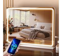 Aovquof Miroir Hollywood Maquillage Lumineux, 80x55cm, Grand Miroir LED Coiffeuse avec LED, 3 Modes d'éclairage, avec USB et loupe 10x Amovible, Miroir Mural, Miroir de Table - Blanc