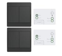 Aovrlcx Noir kit interrupteur sans fil sans piles poussoir autoalimente va et vient sans fil sans pile radio interrupteur a distance telerupteur RF433MHz (Black 2Gang 2V2)