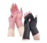 AovYoo Arthrose Gants sans doigts Gants de compression pour rhumatismes, gants de jeu Arthriti, soulagement de la douleur rhumatismale, RSI, syndrome du canal carpien (gris+rose, S)