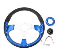 AOWINHIT Volant Universel de Style Course de 14 Pouces avec Bouton de Klaxon en Aluminium PU pour Adaptateur de Moyeu Standard à 6 Trous (Bleue)
