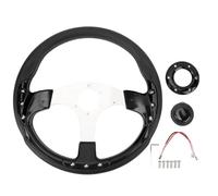 AOWINHIT Volant Universel de Style Course de 14 Pouces avec Bouton de Klaxon en Aluminium PU pour Adaptateur de Moyeu Standard à 6 Trous (Noire)
