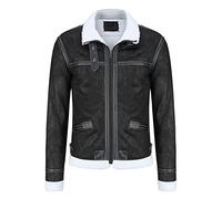 AOWOFS Veste en Cuir de Moto Homme Epaisse L'hiver avec un Col Montant Vintage Drink Blouson en Similicuir Biker PU,Noir,XXL
