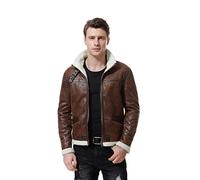 AOWOFS Veste en Cuir de Moto Homme Epaisse L'hiver avec un Col Montant Vintage Drink Blouson en Similicuir Biker PU,Brun,3XL