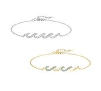 AOWVUTS 2 Pièces de Bracelets pour Femmes Or Argent Bracelet Vague avec Zircone Cubique Réglable Bracelet d'Amitié Bracelets Mode Ensemble Bijoux Cadeaux pour Maman Fille Sœur Anniversaire