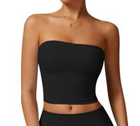 AOWVUTS Bandeau Tube Top Femme Sexy sans Manches Crop Tops Haut Court Slim Fit Y2K Gilet Cami Top Élégant Sports Tank Tops Bustier sans Bretelles D'été Basiques Yoga Fitness T-Shirt Tendance Streewear