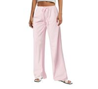 AOWVUTS Bas de Pyjama Femme Long Pantalon de Pyjama Rayé Confortable Pantalons Décontracté Droit avec Cordon de Serrage Pantalon de Nuit Élastique Pantalon Jogging Doux Respirant (Rose, M)