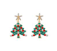 AOWVUTS Boucles d'oreilles Noël Boucles D'oreilles Arbre De Noël Cristal Brillant Boucles d'oreilles Pendantes Cristal Brillant Élégantes Bijoux de Noël Hypoallergénique pour Femmes Filles (C)