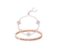 AOWVUTS Bracelet Trèfle Chanceux Femme Acier Inoxydable Ensemble de 2 Bracelet Trèfle à Quatre Feuilles en Cristal Bracelets Porte-bonheur Réglable Bracelets Amitié Empilables Bijoux Cadeaux (C)