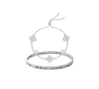 AOWVUTS Bracelet Trèfle Chanceux Femme Acier Inoxydable Ensemble de 2 Bracelet Trèfle à Quatre Feuilles en Cristal Bracelets Porte-bonheur Réglable Bracelets Amitié Empilables Bijoux Cadeaux (A)