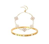 AOWVUTS Bracelet Trèfle Chanceux Femme Acier Inoxydable Ensemble de 2 Bracelet Trèfle à Quatre Feuilles en Cristal Bracelets Porte-bonheur Réglable Bracelets Amitié Empilables Bijoux Cadeaux (B)