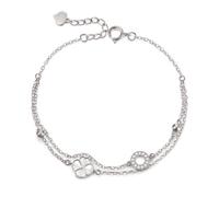 AOWVUTS Bracelet Trèfle Femme Argent 925 avec Double Chaîne Bracelet Porte-Bonheur avec Zircone Cubique Réglable Chanceux Bracelets Trèfles à 4 Bijoux pour Fête des Mères Saint Valentin Cadeau (A)