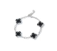 AOWVUTS Bracelet Trèfle Porte-Bonheur Argent Bracelet Trèfle à Quatre Feuilles en Acier Inoxydable Bracelets Trefle 4 Feuilles Réglable Bracelets D'Amitié Cadeaux pour Femme Anniversaires Fête (Noir)