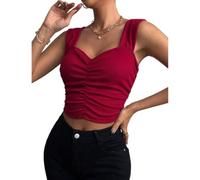 AOWVUTS Débardeur Femme Crop Tank Top Sexy sans Manches Col en V Haut Top d'Été Sexy Slim Fit Y2K Cami Top Chic Camisole Basique Caraco Élégant Casual Chemise Tee Shirt Tendance Streewear