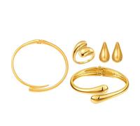 AOWVUTS Ensemble de Bijoux pour Femme Plaqué Or 14 Carats Boucles D'Oreilles Goutte D'Eau Collier Bracelet et Anneau Ouvert Chunky Parure Bijoux Réglables Cadeaux pour Femme et Fille (4)